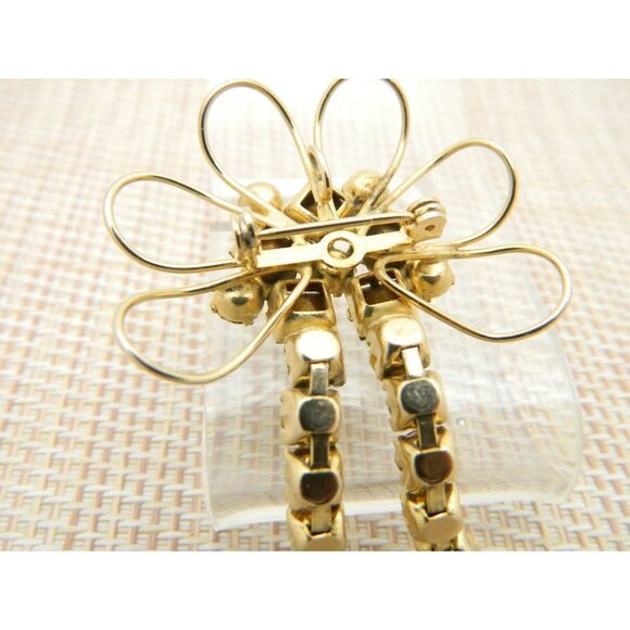Green Clear Rhinestone Gold Tone Dangle Flower Pin - Picture 4 of 4